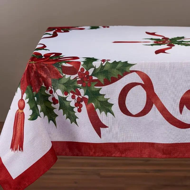 Rectangular Christmas Tablecloth with Poinsettia Design, Festive Holiday Decor for Dinner Parties & Celebrations, Perfect for New Year Events