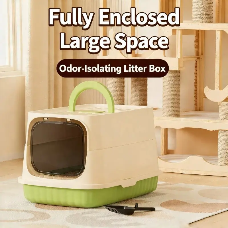 Modern Foldable Cat Litter Box, Kitten Litter Box, Full-Enclosed Design, Large Internal Space, Odor Lock, Easy Clean, Includes Scoop, Perfect for Home Corners