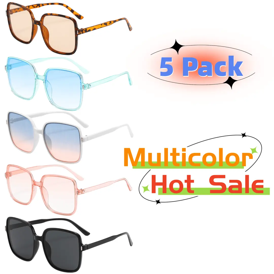 5Pack Women'S Oversized Square Fashion Glasses - Gradient Lens, Retro Designer Style, Durable Plastic Frame, Stylish Accessory for Big Eyes, Fashion Glasses