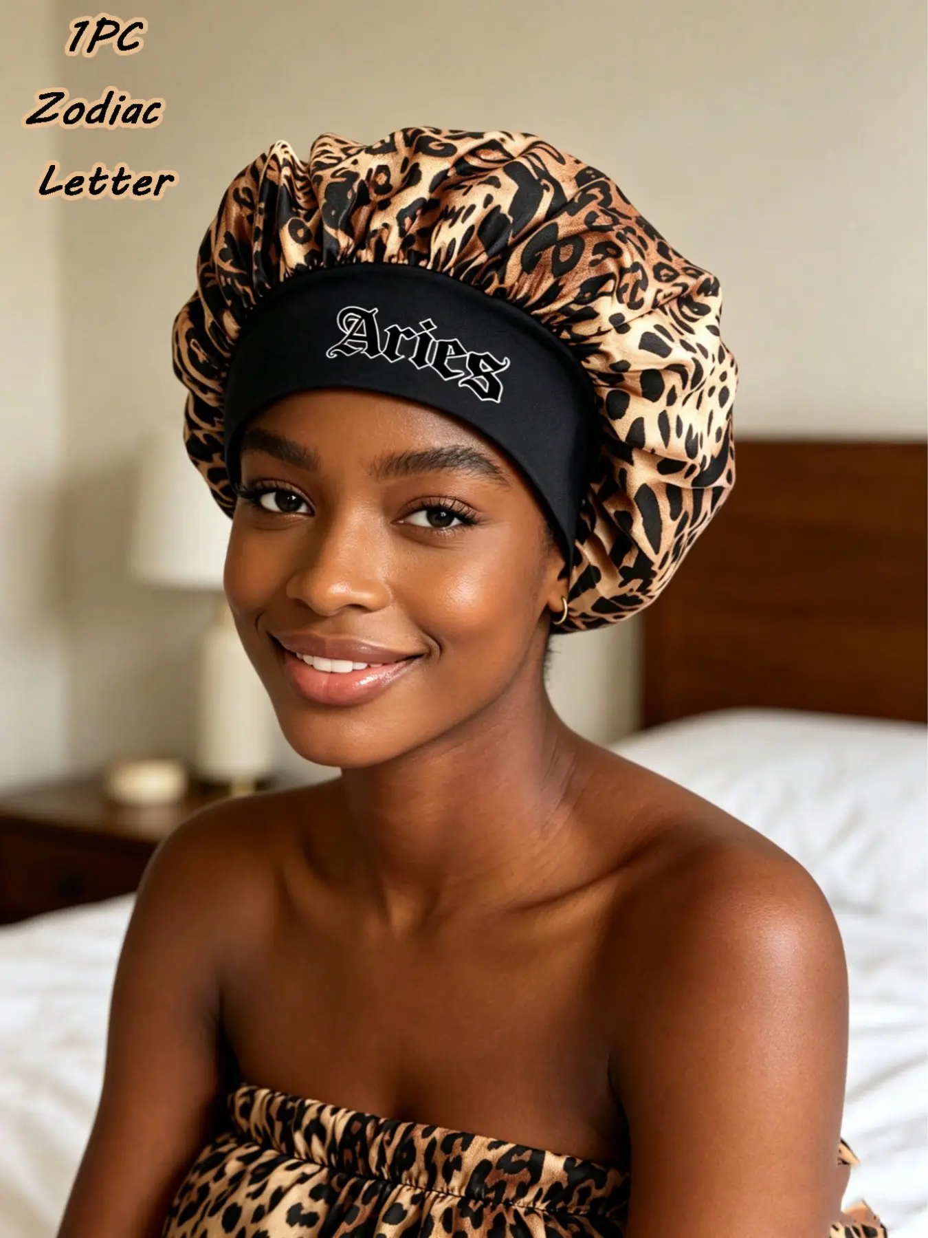 1PC Selectable Zodiac Letter Satin Bonnet, Tangle‑proof Overnight Bonnet, Stretchy Wide‑band Night Cap, Unisex For Adults, Breathable Light‑weight Wear, Evening Skincare Routine, Weekend Getaway Trips, Exclusive Zodiac Keepsake Birthday