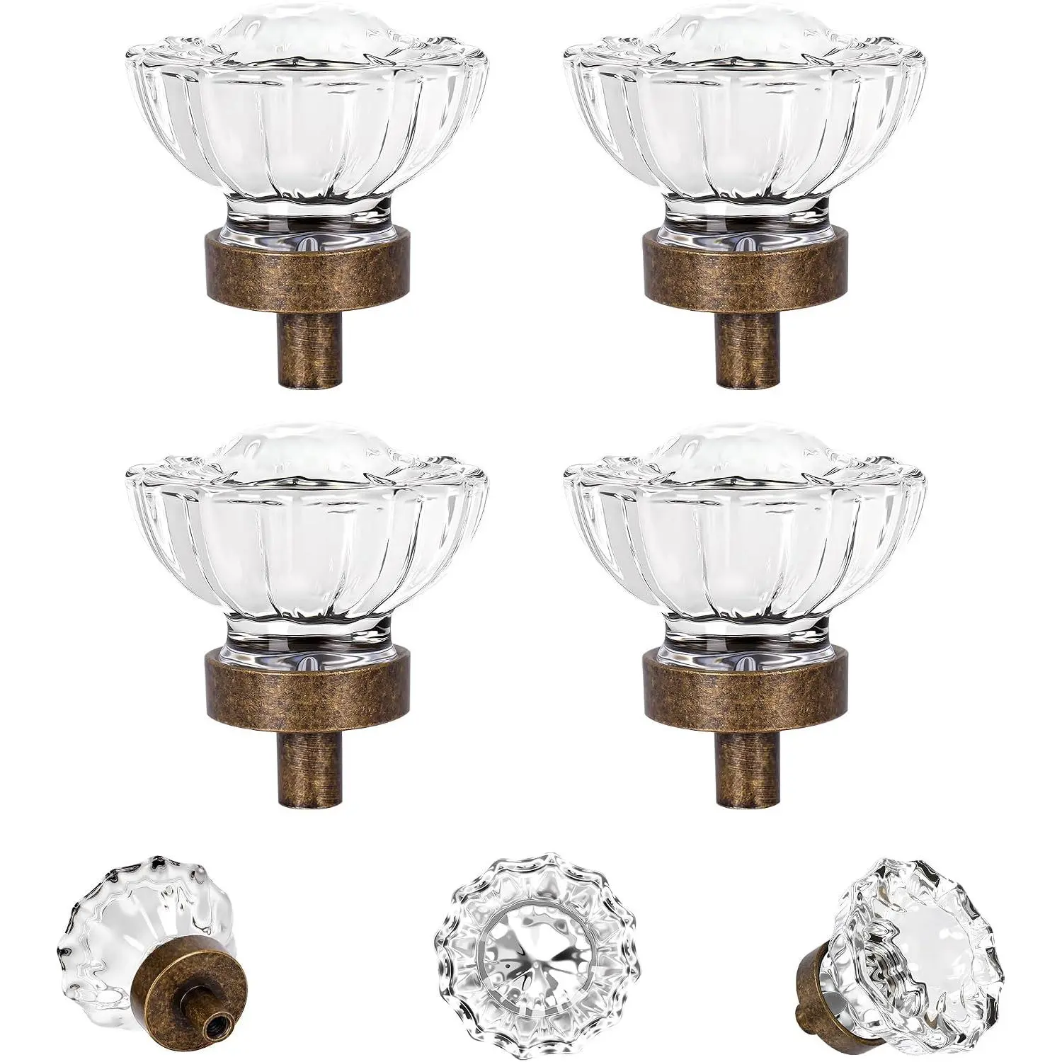 4 Pack Antique Brass Cabinet knobs, Round Glass Cabinet Knobs and Pulls |   Knobs for Dresser Drawer Cupboard(Aged Bronze)