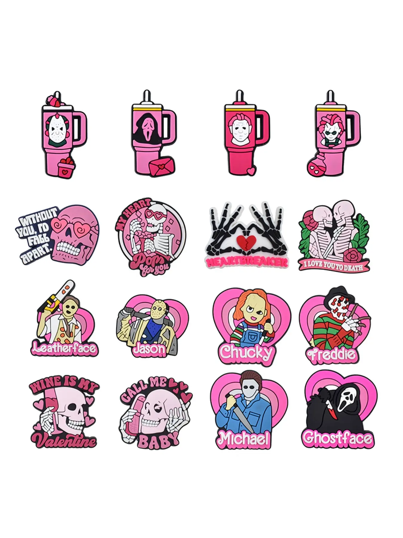 16 Pcs Pink Halloween Cartoon Shoe Accessories, Cute Kids' Shoe Decorations, Wristbands, Sandals, Perfect Christmas Gifts