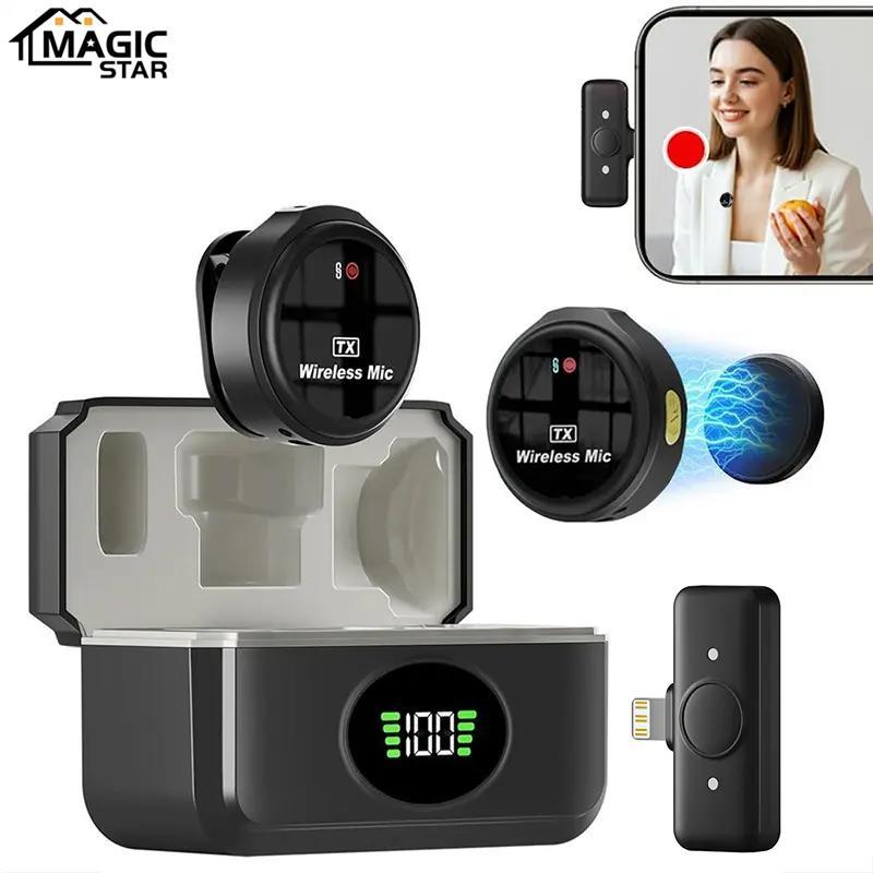 Wireless Microphone with Charging Case, Noise Reduction Lavalier Mic for YouTube TikTok Vlog Interviews, Rechargeable Microphone for iOS Android PC, Wireless Lavalier Mics