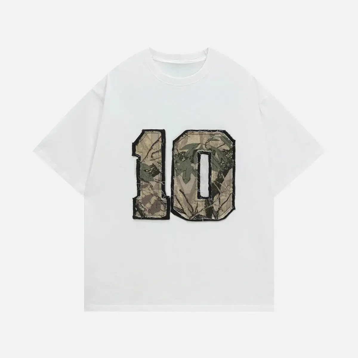 Aelfric Eden Unisex Camouflage Number Patch Oversized T-Shirt - Round Neck, Short Sleeve, Street Daily & Hip Hop Outfit for Menswear Joggers & Cargo Style Enthusiasts, Shortsleeve, Fashion, Casual, Classic, Tops, Streetwear, Outdoor, Stylish, Camouflage P