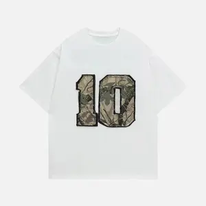 Camo Number Patch Graphic Oversized Tee |   Aelfric Eden Unisex Round Neck Short Sleeve, Street Daily & Hip Hop Outfit