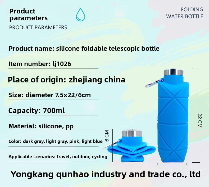Silicone diamond-shaped foldable water cup 700ml outdoor sports water bottle cross-border pocket portable water bottle