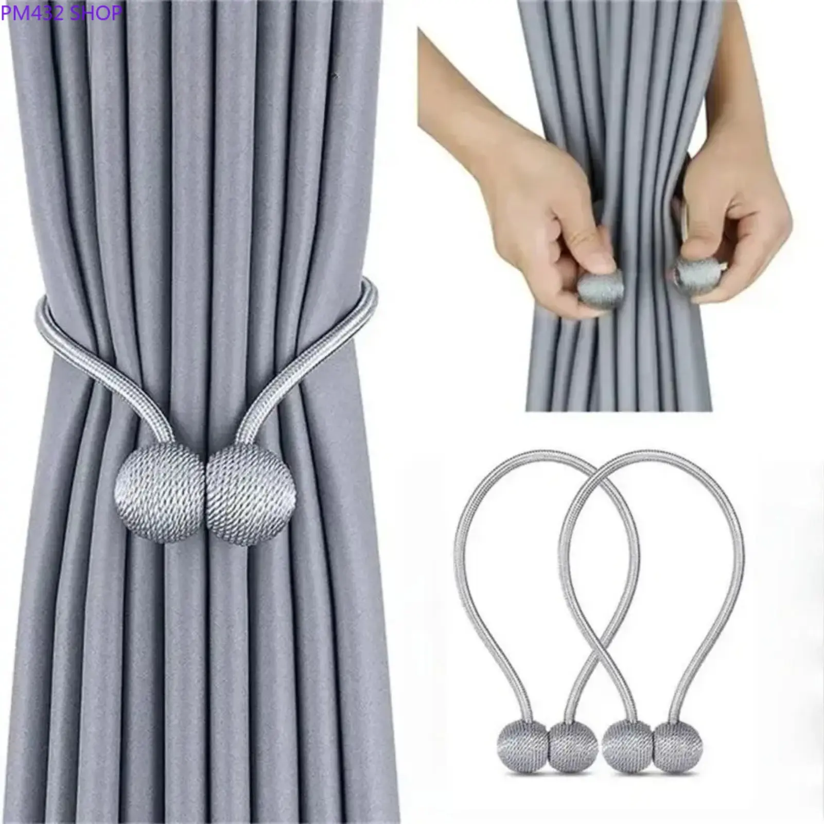 2-Pack Strong Magnetic No-Drill Woven Rope Curtain Tiebacks, Adjustable Curtain Holdbacks for Living Room, Bedroom and Home Window Decor