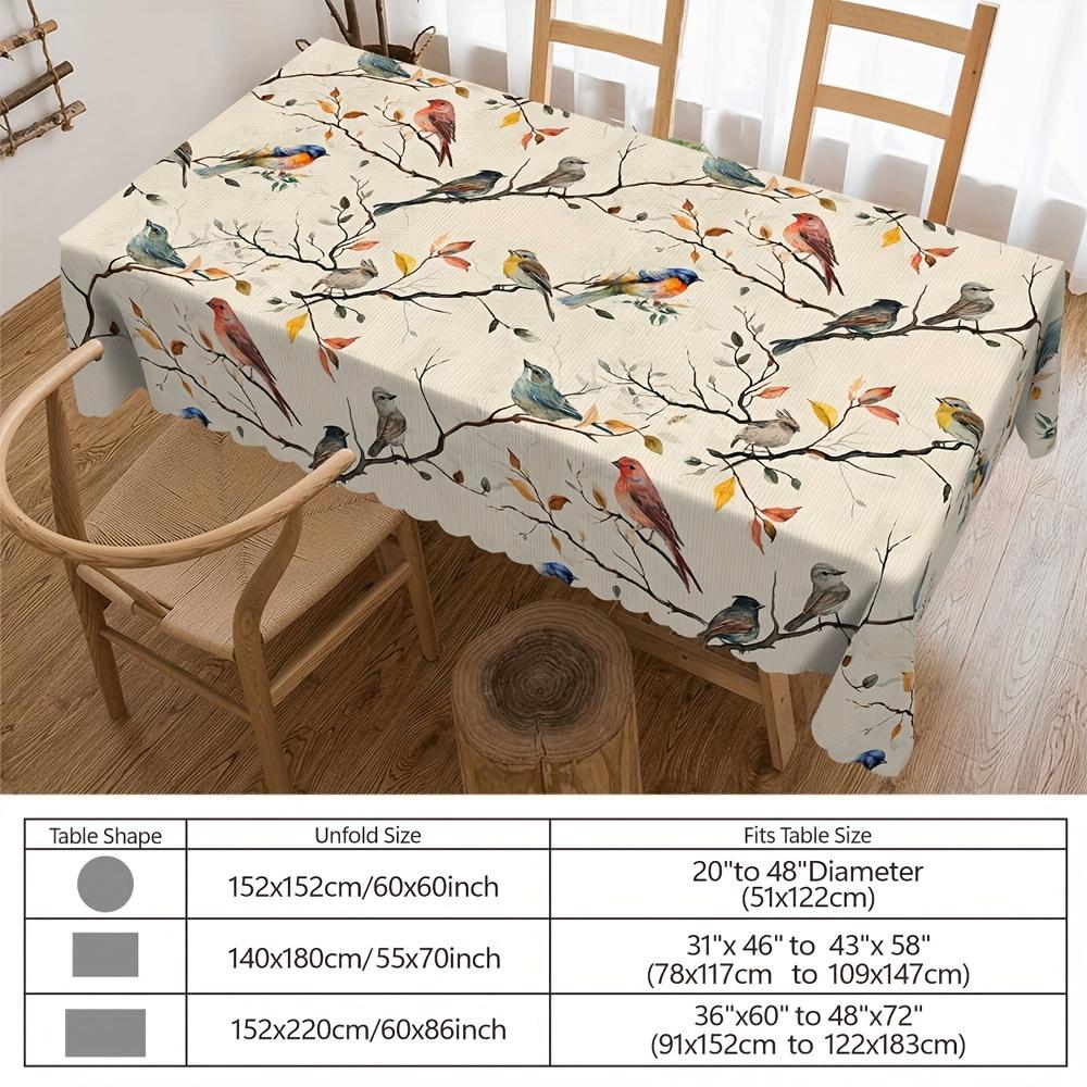 1 PC Floral Tablecloth Rectangular Tablecloth, Bird Tablecloth Round Tablecloth, Spring Tablecloth Floral Tablecloth, Stain Resistant and Erasable, Waterproof, Decorative Home Kitchen, Restaurant, Party, Holiday, Gift, Indoor, Outdoor