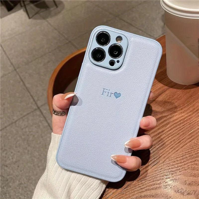 Personalize Customized Initials Name Leather Phone Case For iPhone 17 16 15 14 13 12 11 Pro Max 16 Plus Xs Max Protection Cover