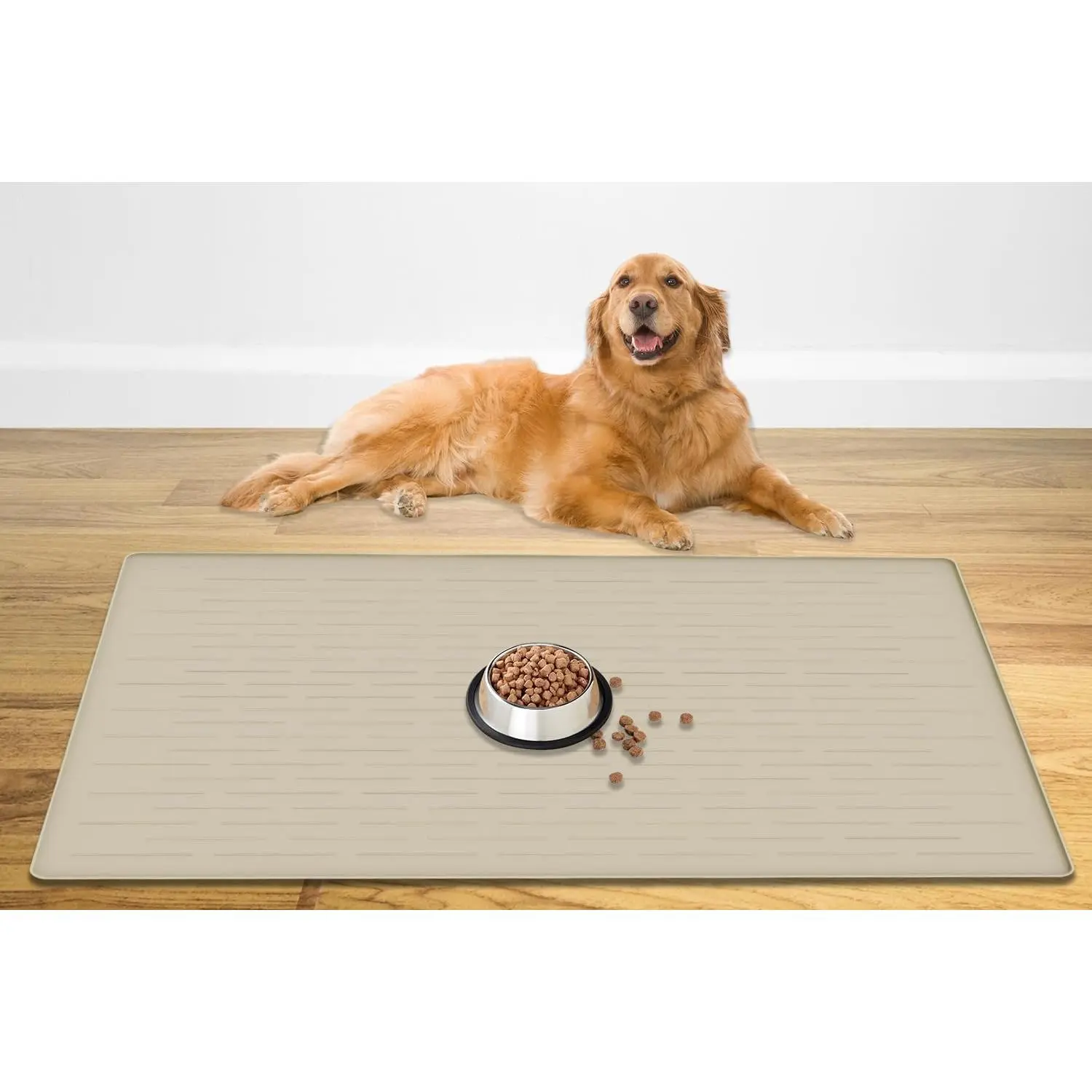 48" x 32" XXXL Largest Pet Food Mat, Silicone Dog Mats for Food and Water, Nonslip Pet Feeding Mats for Floors,Dog Cat Bowl Mat with Raised Edges, Beige