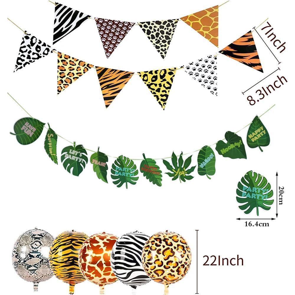 Safari Animals Happy Birthday Banner Pennant Foil Animal Balloons for Kids Jungle Safari Zoo Theme Party Decoration Supplies Toy