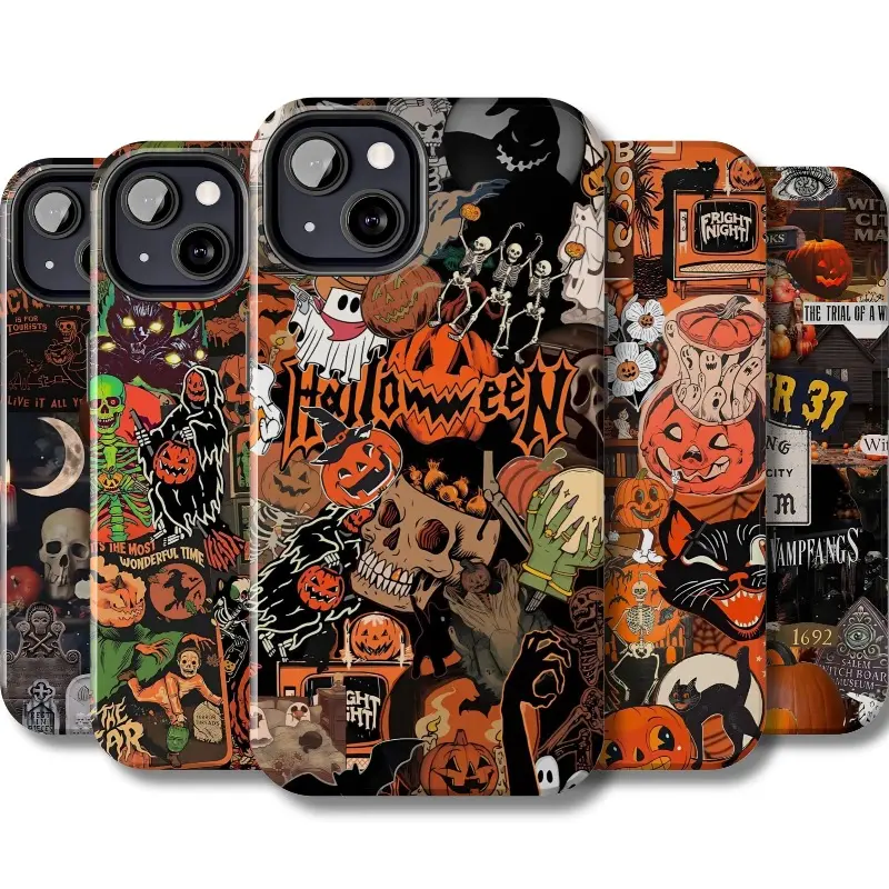 Halloween collage phone case, vintage horror style, compatible with iPhone 17/16/15/14/13/12/11/X/XS/XSMAX/7P/8P/17E and various Samsung phone cases. Perfect as a holiday gift for friends, family, or even for yourself.