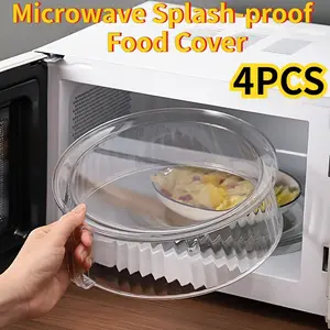 4 Piece Transparent Microwave Food Covers, Heat Resistant with Handles, Stackable Oil-Proof, Insulated Leftover Cover, Kitchen Essential