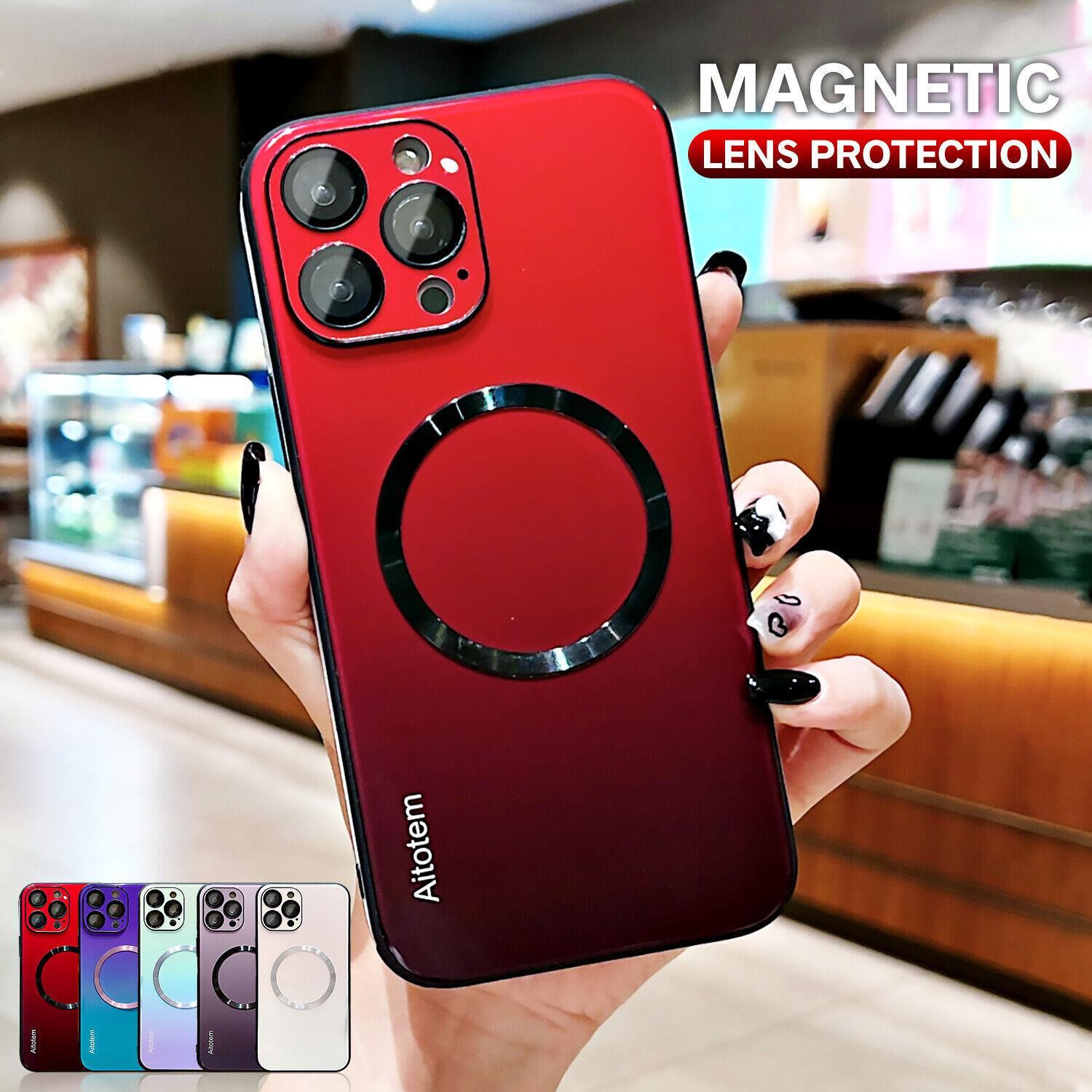 【Freeship】Magnetic Gradient Case with Full Camera Lens Protector For iPhone 17 16 15 14 13 12 Pro Max,Compatible with MagSafe Wireless Charging,Scratch Resistant Gradient Glass Hard Back Cover