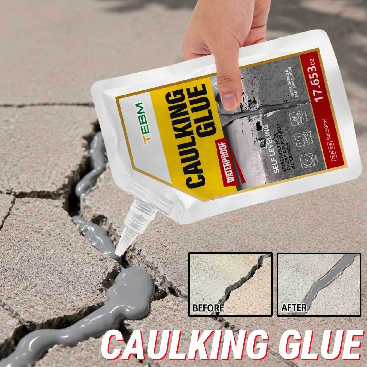 Fast-Drying Concrete Crack Repair Kit, Self-Leveling Rapid Fill, Waterproof, Heat-Resistant, for Walls, Floors, Tiles, 200ML/500ML Epoxy Resin, Wall Repair Paste
