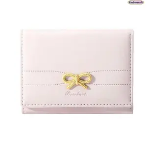 Bow Accent Mini Bifold Wallet Coquette Aesthetic Compact Card Holder With ID Window Slim Daily Fashion Purse Girly Holiday Gift