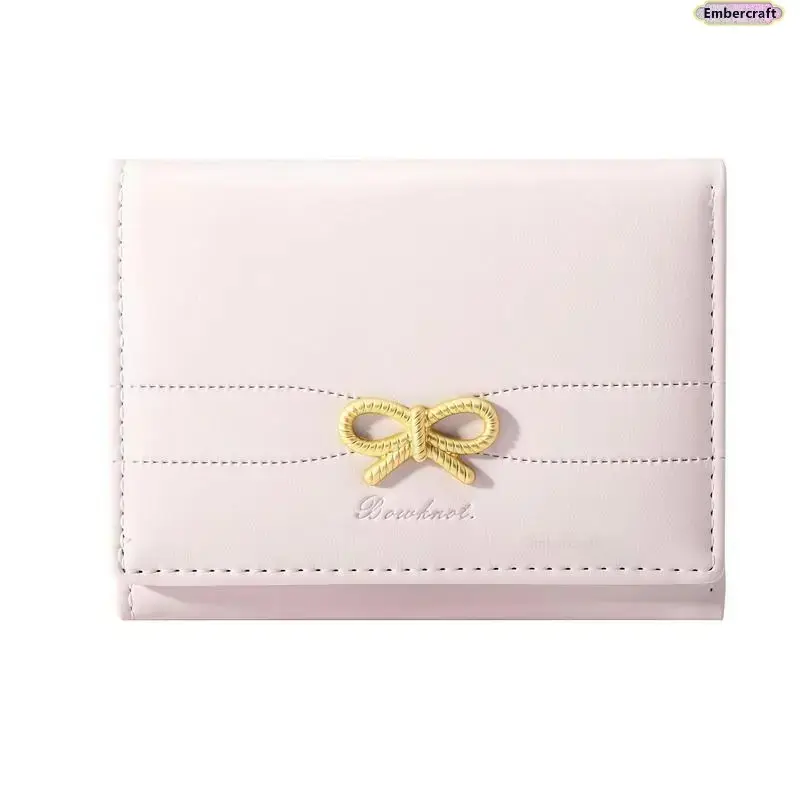 Bow Accent Mini Bifold Wallet Coquette Aesthetic Compact Card Holder With ID Window Slim Daily Fashion Purse Girly Holiday Gift