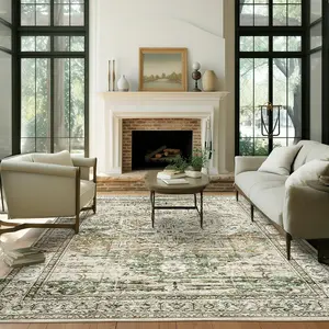 ComiComi Classic Summer Green Vintage Area Rug,High-Density Pile,Waterproof & Stain Resistant, Washable Area Rug, Large Soft Rugs for Living Room, Home Decor for Bedroom Dining Room,Non-Slip Stain Resistant Under Table Rugs,