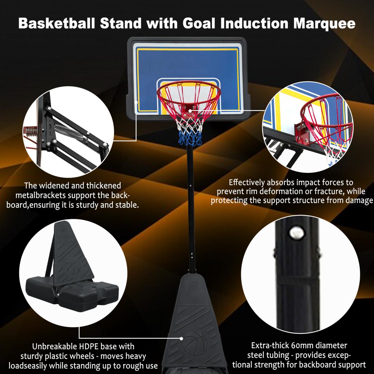 [Fahuac] Portable Basketball Hoop Height Adjustable 8-10ft - 39x26in Polycarbonate Backboard, Heavy-Duty Steel, Water/Sand Fillable Base, Indoor Outdoor.