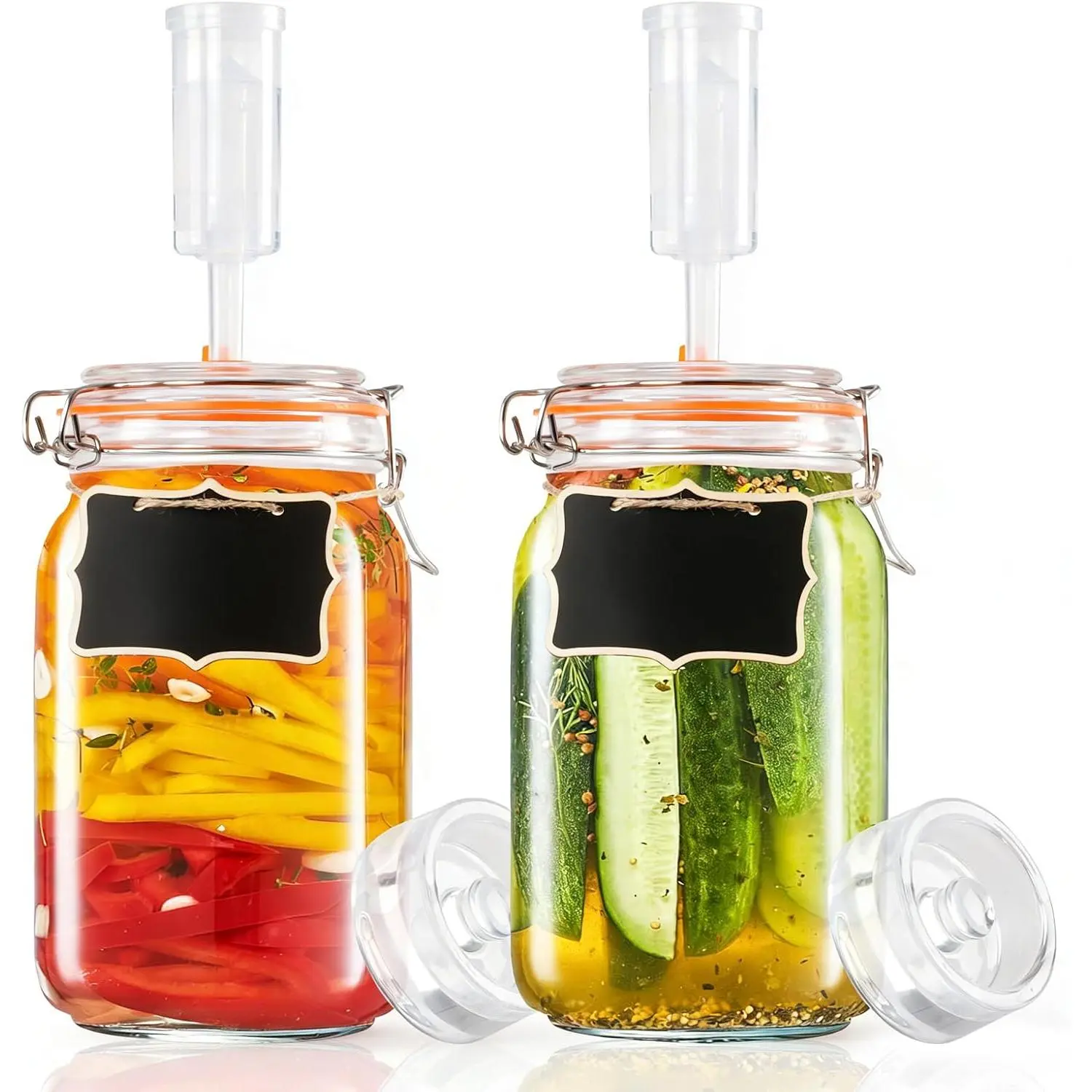 1.5 Liter Fermentation Jars with Airlocks & , Glass Fermenting Kit with 2 Wooden Sticks, Fermentation Kit for Pickles, , Cider and , 2 count