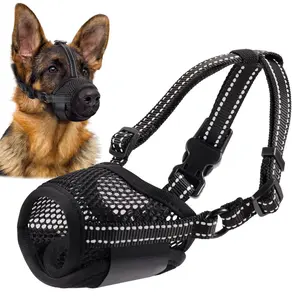 Breathable Dog Muzzle for Walking & Training, Anti-Bite Anti-Bark Muzzle Allows Eating, Drinking & Panting, Adjustable Reflective Dog Mouth Cover for Small Medium Large Dogs