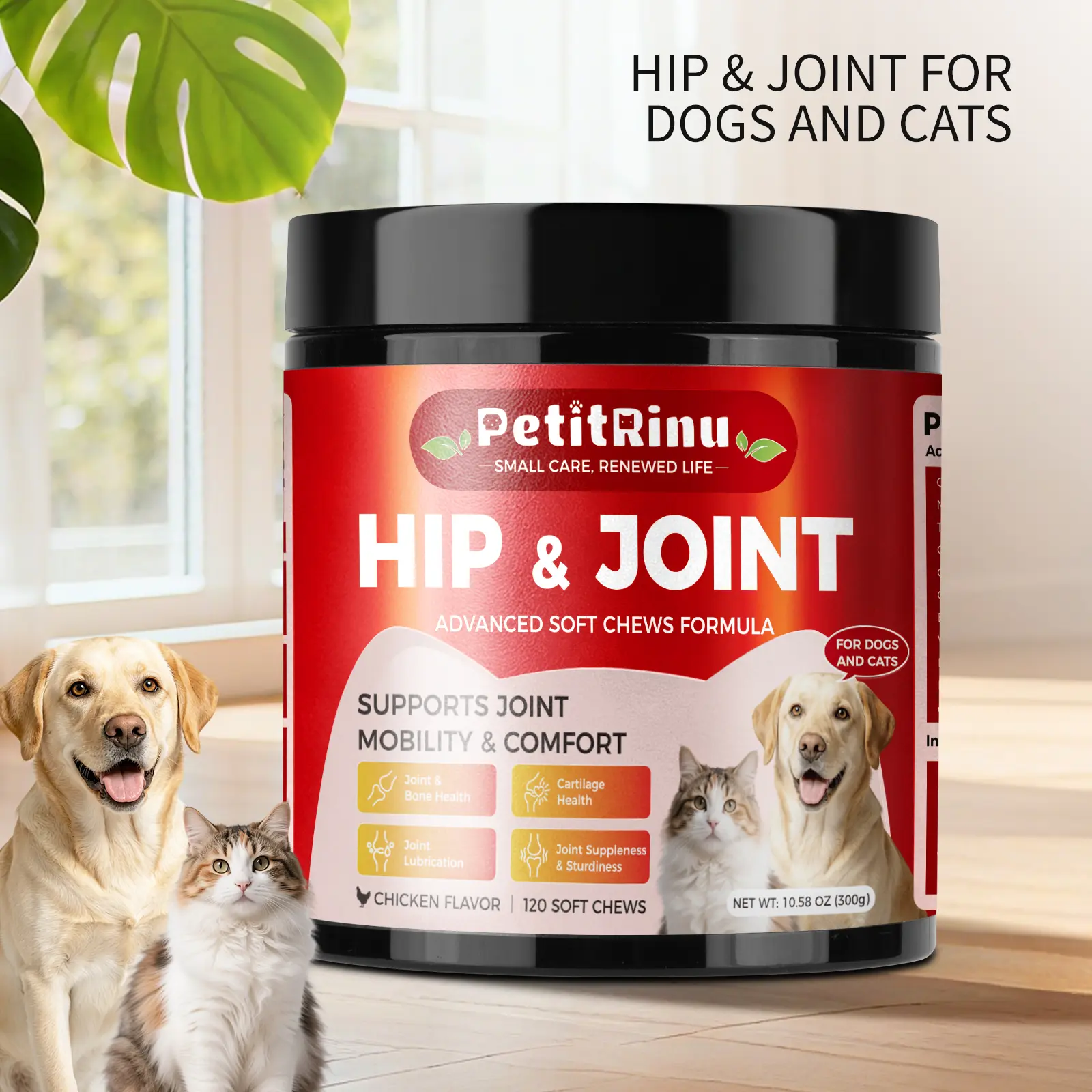 Dog Joint Supplement 120 Count Soft Chews, Hip & Joint Care for Senior Dogs, Puppy & Cats, Mobility Support Vitamins, Chicken Flavor Pet Health Supplement