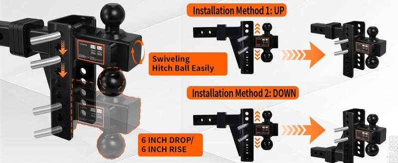 Cxforste Adjustable Trailer Hitch Drop Hitch Fits 2 Inch Receiver, 6" Drop/Rise, Tow Hitch with 2" and 2-5/16" Ball, 30,000 LBS GTW, Trailer Hitches with Anti-Theft Pin, Black. Heavy Duty Solid Ball Mount.Ultra Quiet