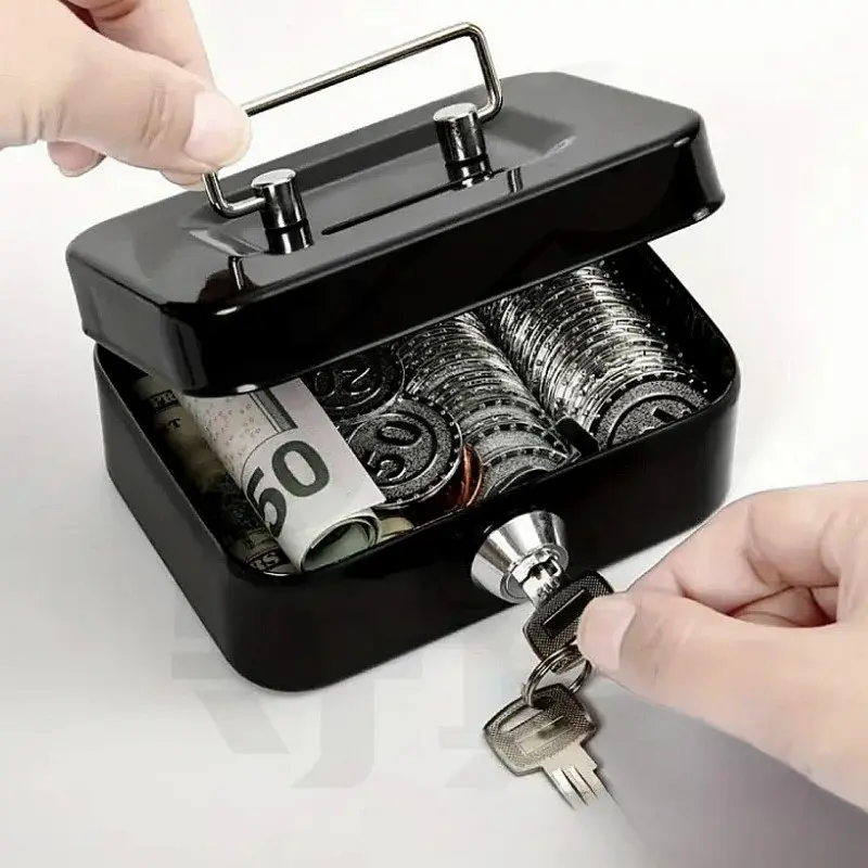 Lockable Storage Box with Key Lock and Wallet Compartment, Ideal for Office, Retail Store, Bank Vault, Cash and Valuable Items, Money Safe Box