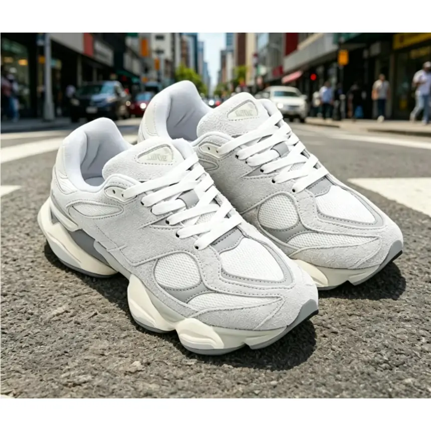 Women's Casual Trainers, Chunky Beige Grey Low Tops with Suede and Mesh, Lightweight Cushioned Slip-Resistant Sole, Urban Wear