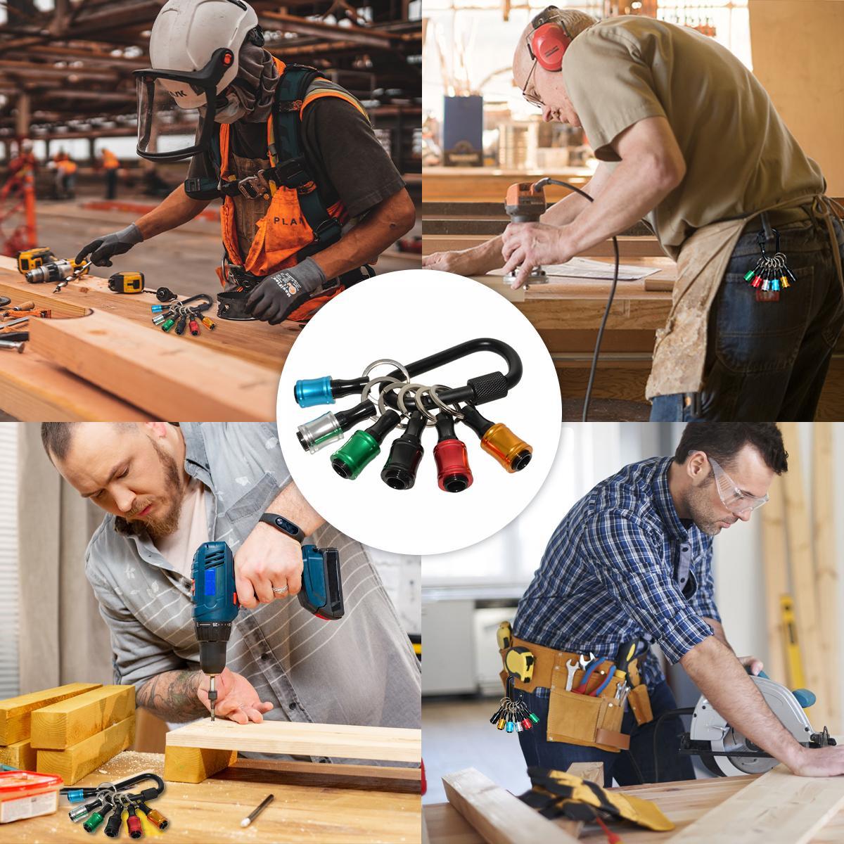 6 Pcs 1/4 Bit Holder Keychain, 1/4 inch Hex Shank Bit Holder, Quick Release Bit Holder For Nut Driver, Screwdriver & Drill Bits with/Keychain Carabiner