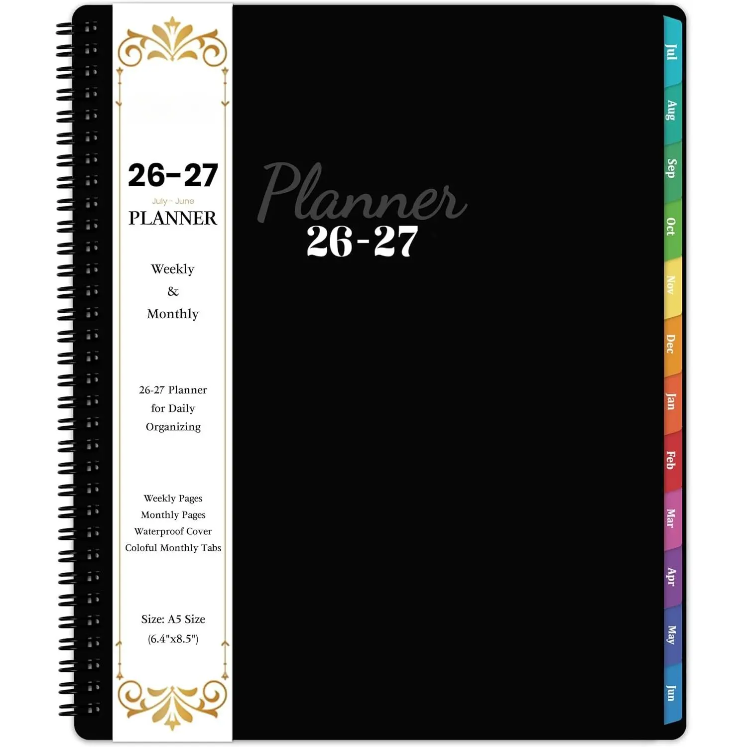 Academic Planner 2026-2027 - Planner Weekly and Monthly 2026-2027, Jul. 2026 - Jun. 2027 11'' x 9'', Planner 26-27 with Colorful Tabs,  Paper, -wire Binding - Classic Black