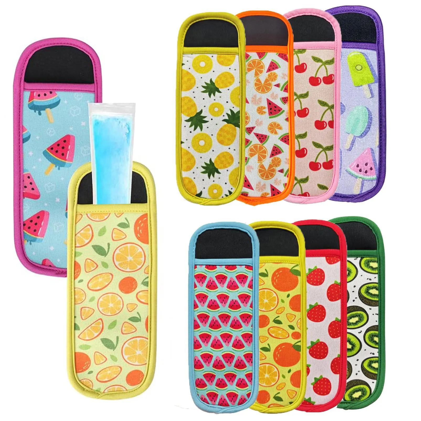 Kids' Neoprene Popsicle Sleeves - 8-Pack Reusable Insulated Sleeves, Popsicle Tube Bags, Colorful Popsicle Sleeves, Suitable for Frozen Desserts, Yogurt Ice Cream, Party Sleeves for Boys and Girls, Insulation