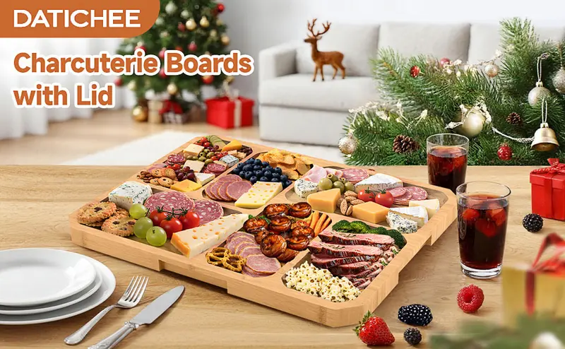 Travel Charcuterie Board With Lid Charcuterie Board With Clear Lid - Portable Cheese Board With 4 Compartments White Portable Cheese Board With Lid - View #9