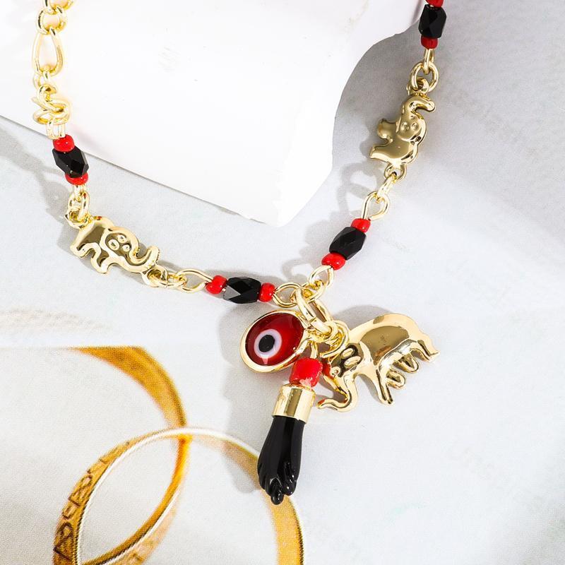Boho Lucky Charm BraceletY2K Aesthetic Red Black Beaded Evil Eye Bracelet Adjustable Gold Plated Chain Bracelet for Party Birthday Holiday Gift Daily Wear