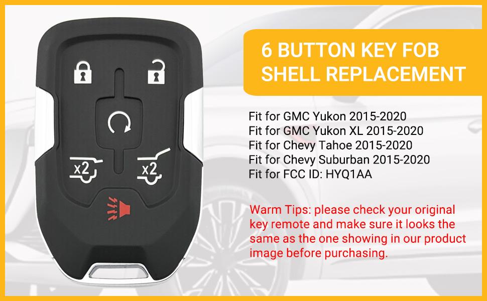 Replacement Key Fob Cover fits for Chevy Suburban Tahoe GMC Yukon XL Denali HYQ1AA 2015 2016 2017 2018 2019 2020 Keyless Entry Remote Control Key Fob Case Shell