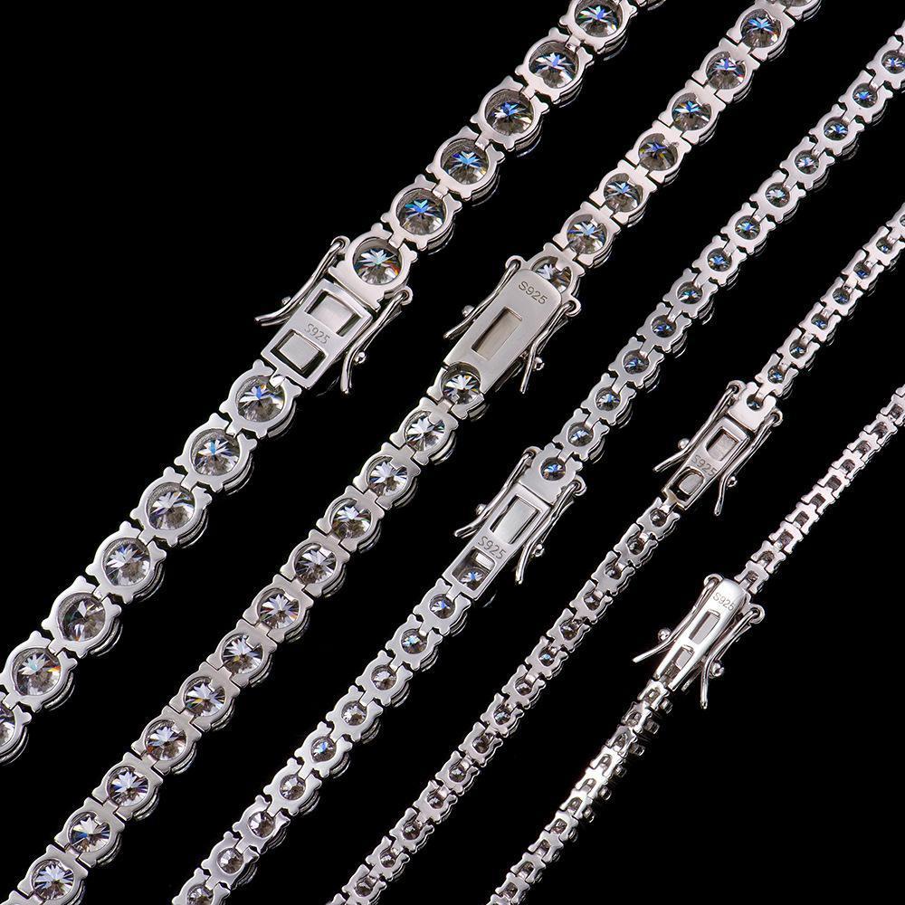 TY GRA Certified Moissanite Tennis Necklace 2/3/4/5mm Solid   Sterling Silver Diamond Tennis Necklaces for Women Man