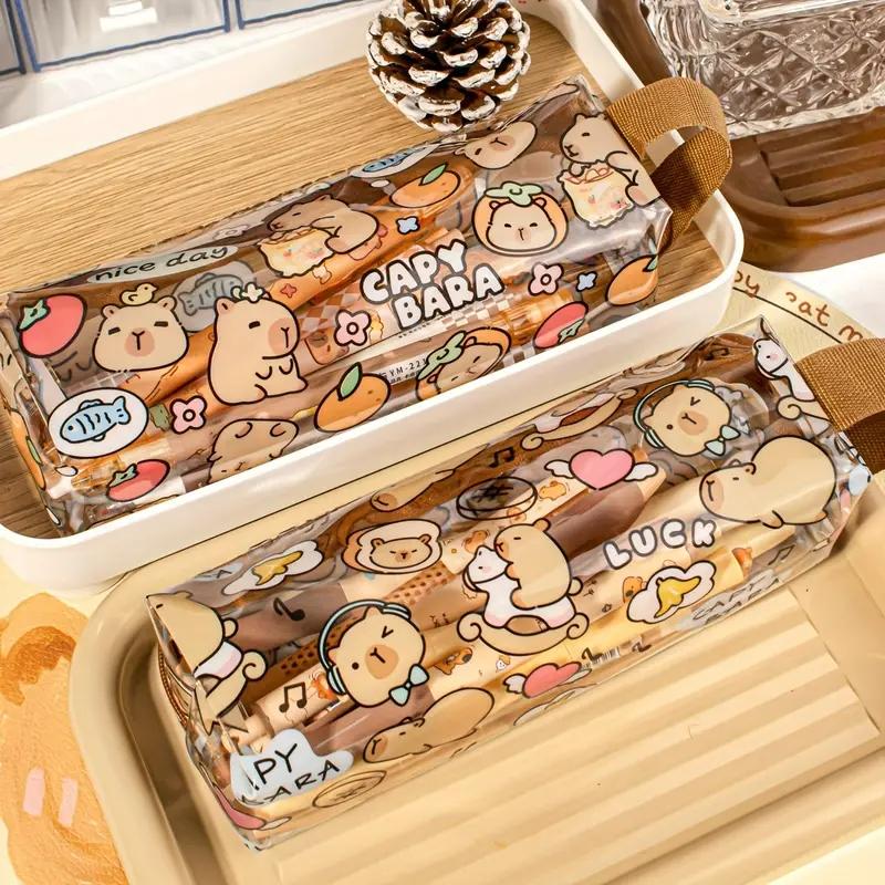 Cute Capybara Pattern Transparent Pencil Case, 1 Count Durable Lightweight Portable Pencil Bag, Stationery Storage Bag for School & Office