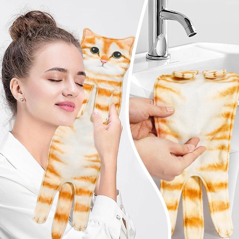 Funny Cat Hand Towels Kitchen Bathroom Hand Towel Quick Dry Soft Absorbent Microfiber Cat Shape Wipe Hands Towel For Cat Lovers