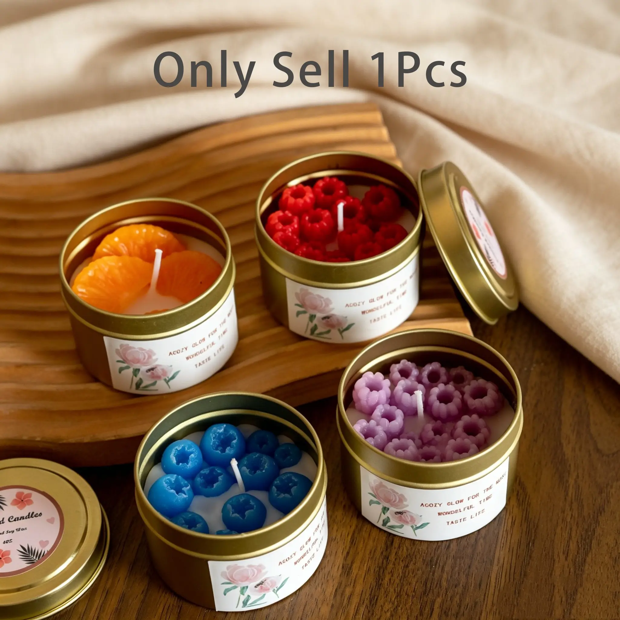 Vintage Tin Fruit Scented Candle, Natural Soy Wax, Long-Lasting Fragrance, Home Decor, Elegant Gift, Party Decoration, Room Arrangement