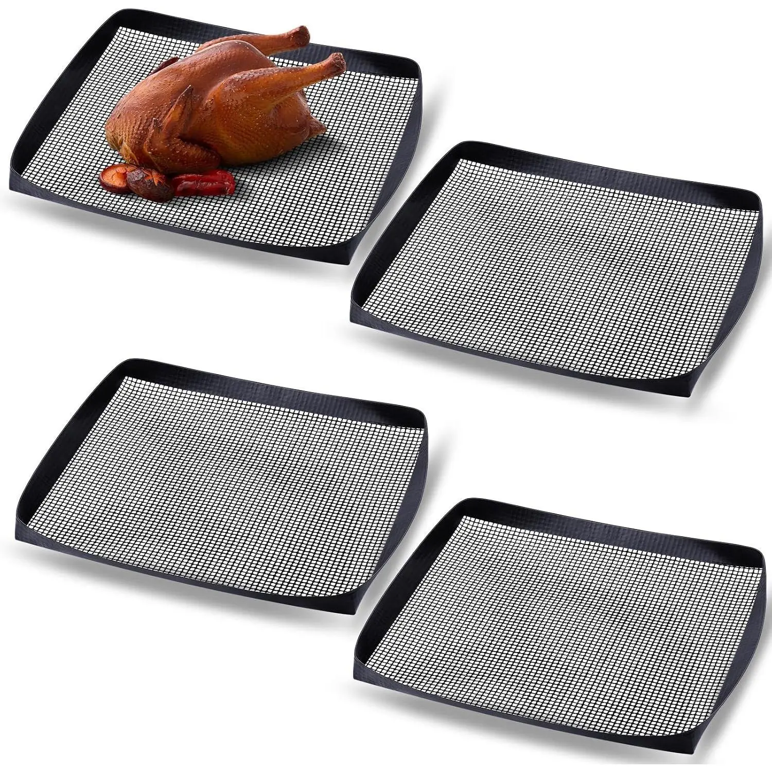 4 Pcs 11.5 x 13.5 Inch PTFE Solid Oven Basket Non Stick Cooking Basket Cooking Trays for Quick Oven Accessories Baking Chips Chicken Wings Bread Heating