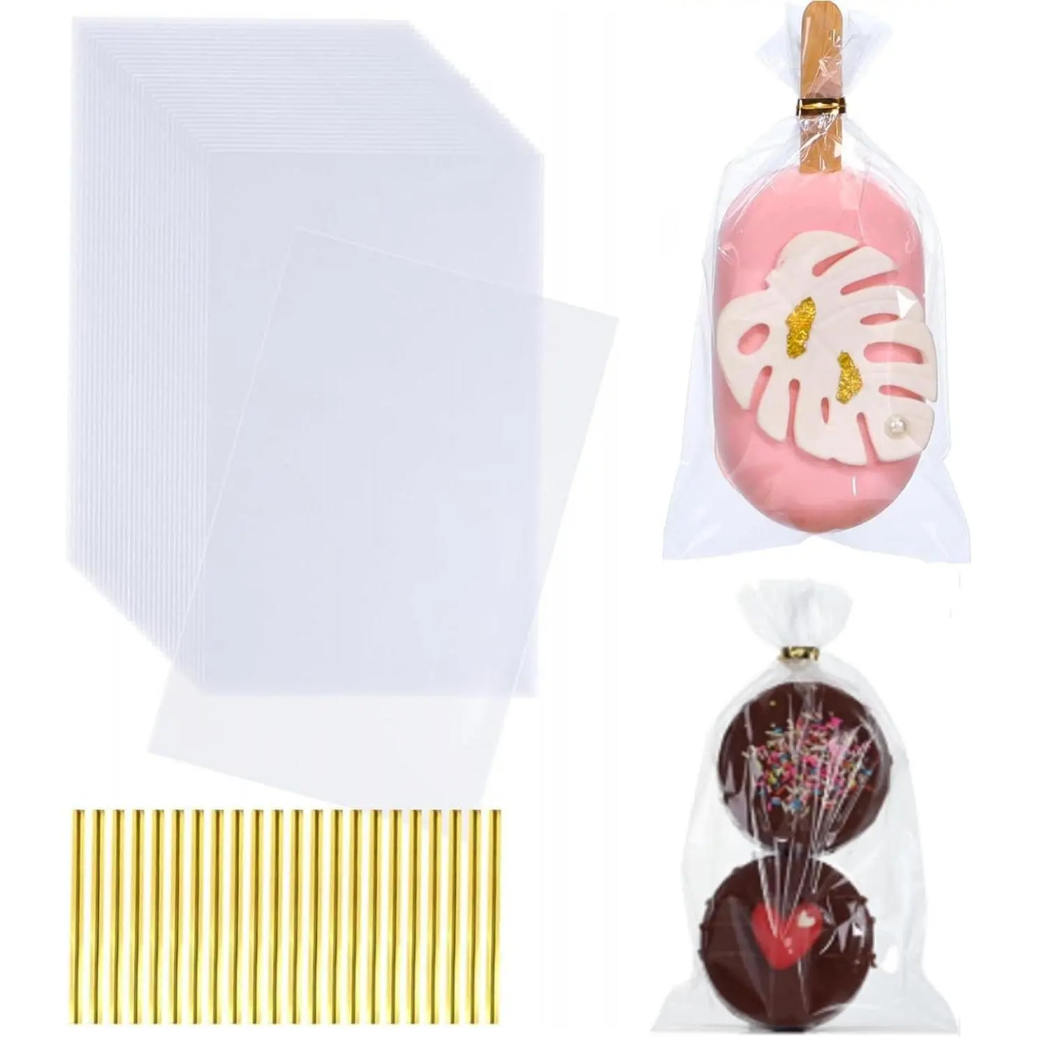 200Pack 3x6Inches Clear Cellophane Bags with Ties - Oreo, Macaron, Soap, Rice Krispie Treat, Chocolate Truffle Gift Treat Bags for Bakery, Candy, Party Favor