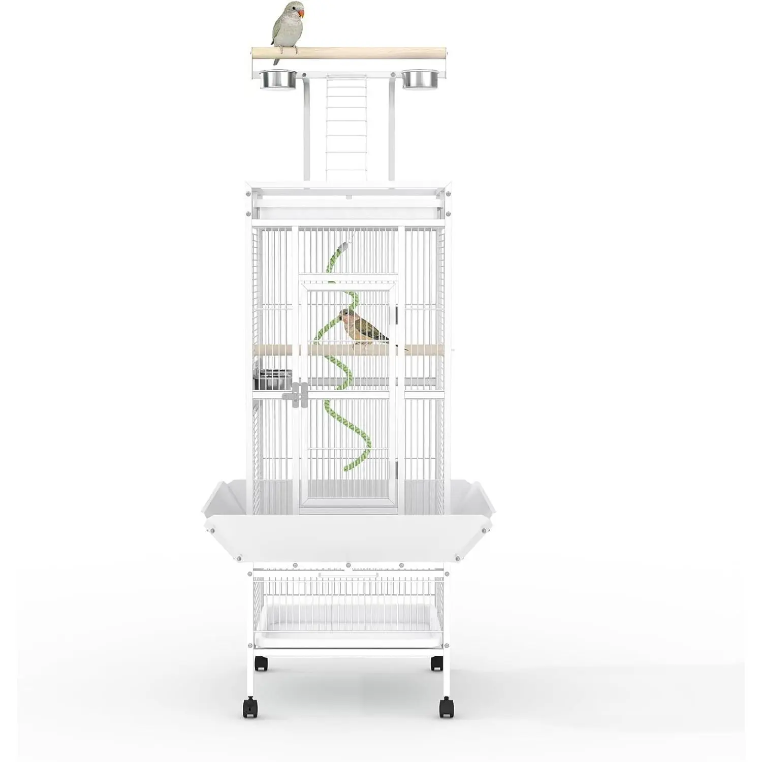 Gaomon 60" h Bird Cage, Parakeet Cage with Playtop, Bird Rope Perche, Feed Bowls, White Parrot Cage for Parakeets, Conures, Cockatiel, Cockatoo