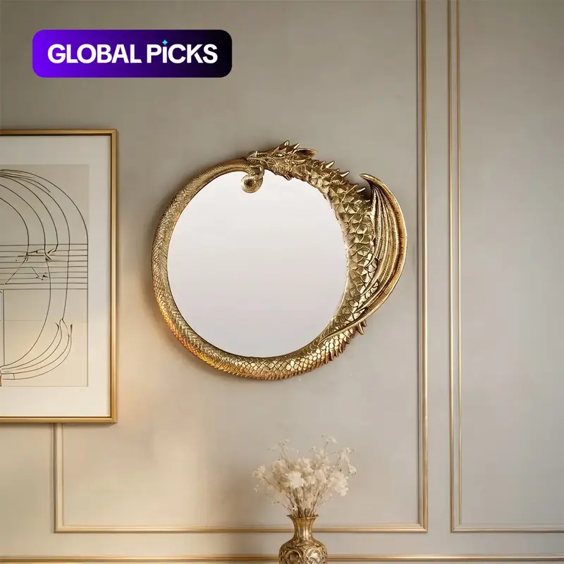 Creative Vintage Resin Dragon Round Wall, 3D Carved Craft, Living Room Decor, Suitable for Hallway and Lounge, Home Decorative Mirror, Mirrors For Wall Decor #GLOBAL PICKS