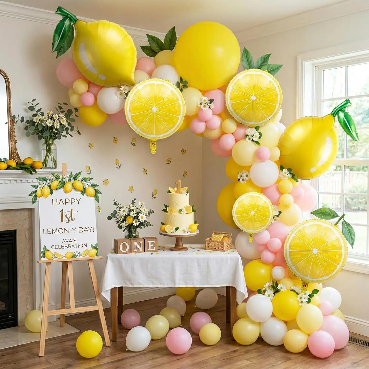 Yellow pink lemon Balloon Garland Arch kit with Sun lemon mylar Balloons for Summer birthday main squeeze Bridal Shower Sweet Baby shower Lemonade Party Decorations lemonade stand supplies