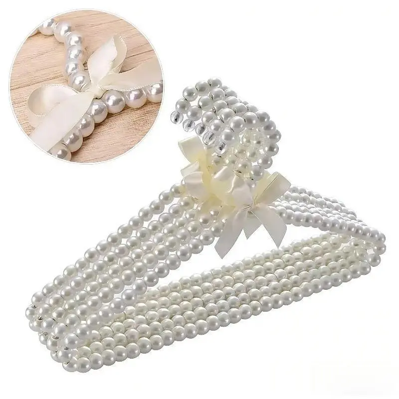 5Pcs 15.7inchs Adult Pearl Hanger Bow Tie Bride Durable Hanger Pegs Clothes Elegant Organizer Clothespins Wedding Dress Hanger