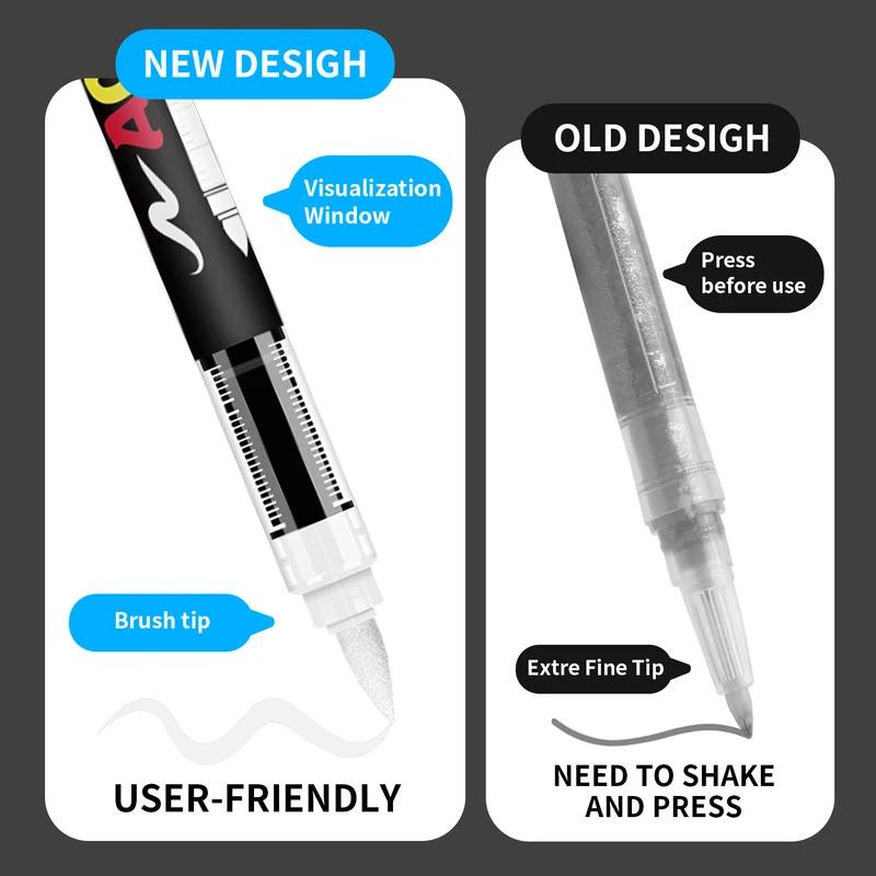 Acrylic Paint Pens, Automatic Ink Control System,Soft Brush Tip Markers,Black and White Paint Marker,for Canvas, Rock, Wood, Stone, Glass, Ceramic, Fabric Painting, DIY Crafts, Art Markers Pen