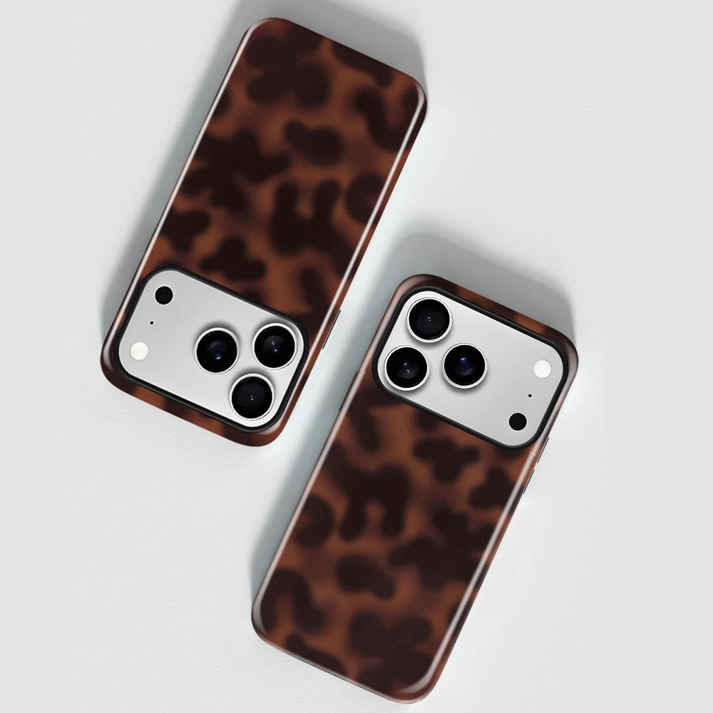 Tortoise Shell Phone Case for iPhone 17 Pro Max Shockproof TPU & Hard PC Protective Cover Amber Brown Leopard Design for Women & Girls