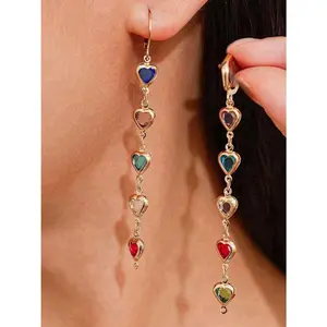 Heart Shaped Designed Dangle Earrings, Elegant Rhinestone Decor Hypoallergenic Dangly Earrings for Women, Fashionable Jewelry for Party, Trendy All-match & Exquisite Jewelry for Gift, Jewelry Gifts