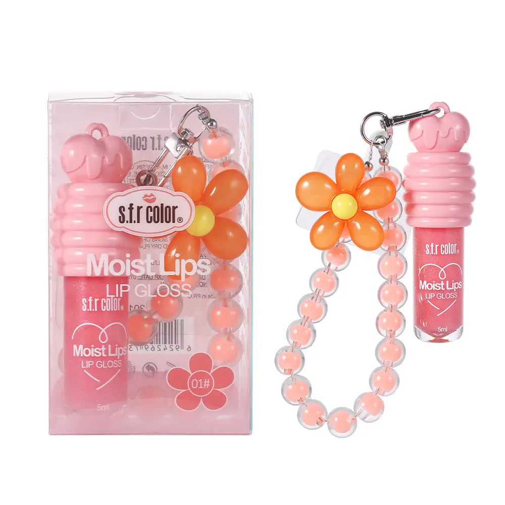Flower keychain lip gloss, juicy and plump shiny lip oil, lip balm, moisturizing, Hydrating, clear and glossy lip tint suitable for everyday makeup and party cosmetics