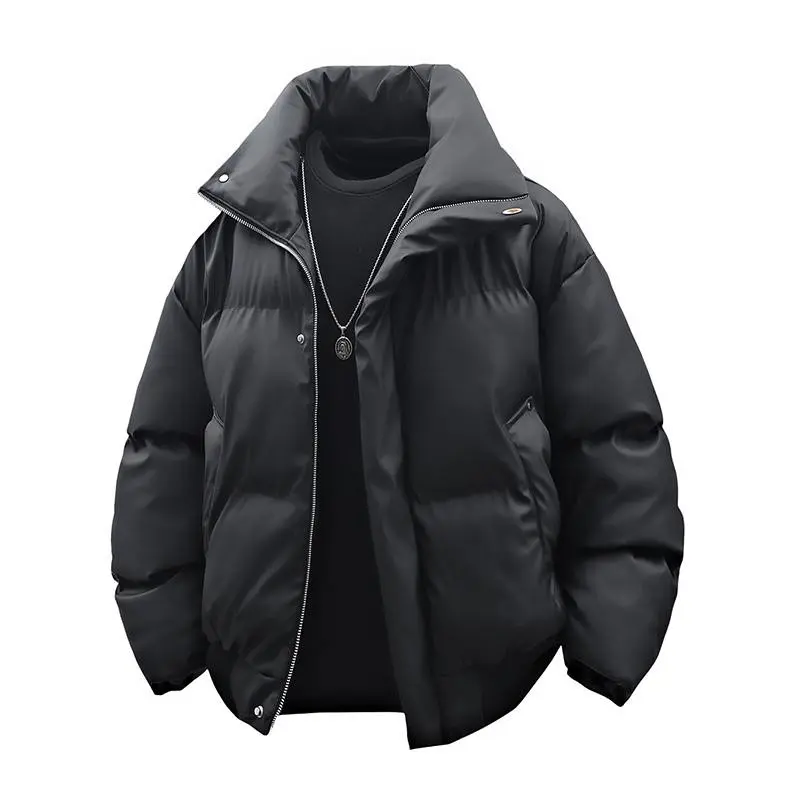 Men's Black Oversized High Collar Puffer Jacket Streetwear Warm Winter Outerwear